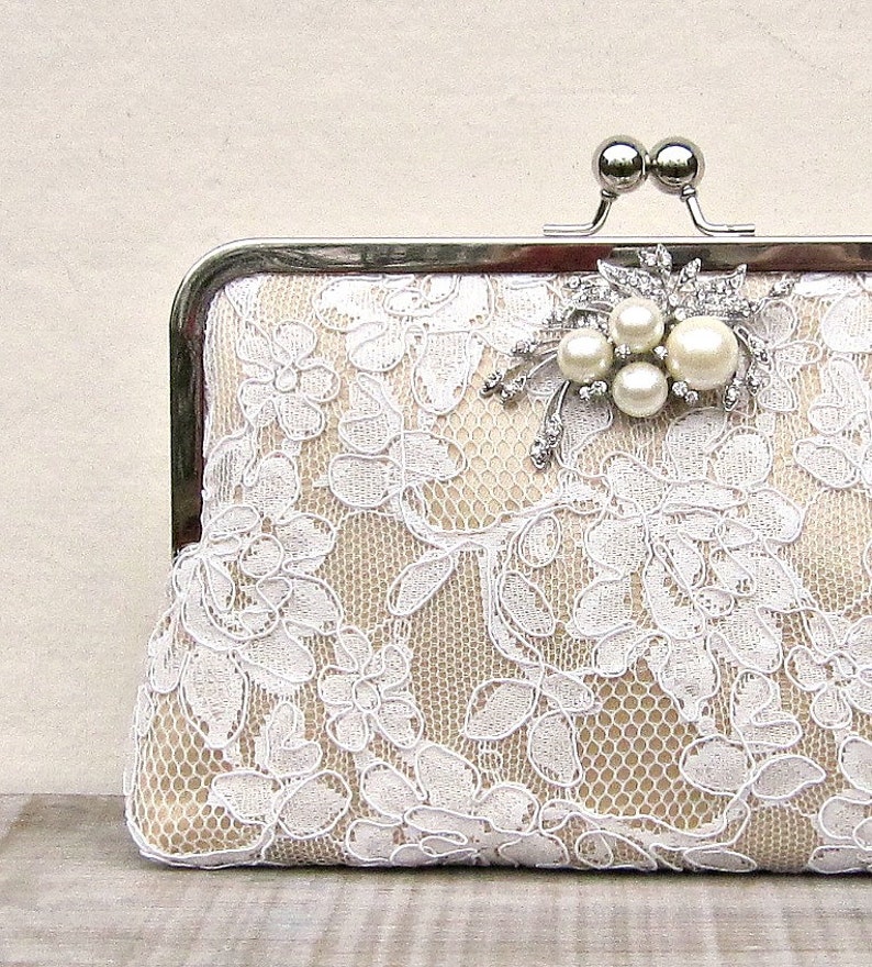 Champagne Lace Bridal Clutch Pearl and Rhinestone Champagne - Etsy