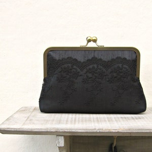 Black clutch bag, black evening clutch, black bridal clutch, black lace clutch, black clutch purse, black lace purse, constance handcrafted image 2