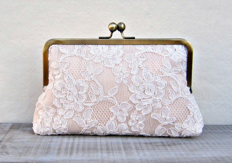 Lace clutch lace bridal clutch nude clutch peach and ivory Etsy
