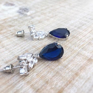 Sapphire drop earrings, something blue wedding earrings, bridesmaid gift, bridal jewelry, zirconia drop earrings, september birth stone image 4