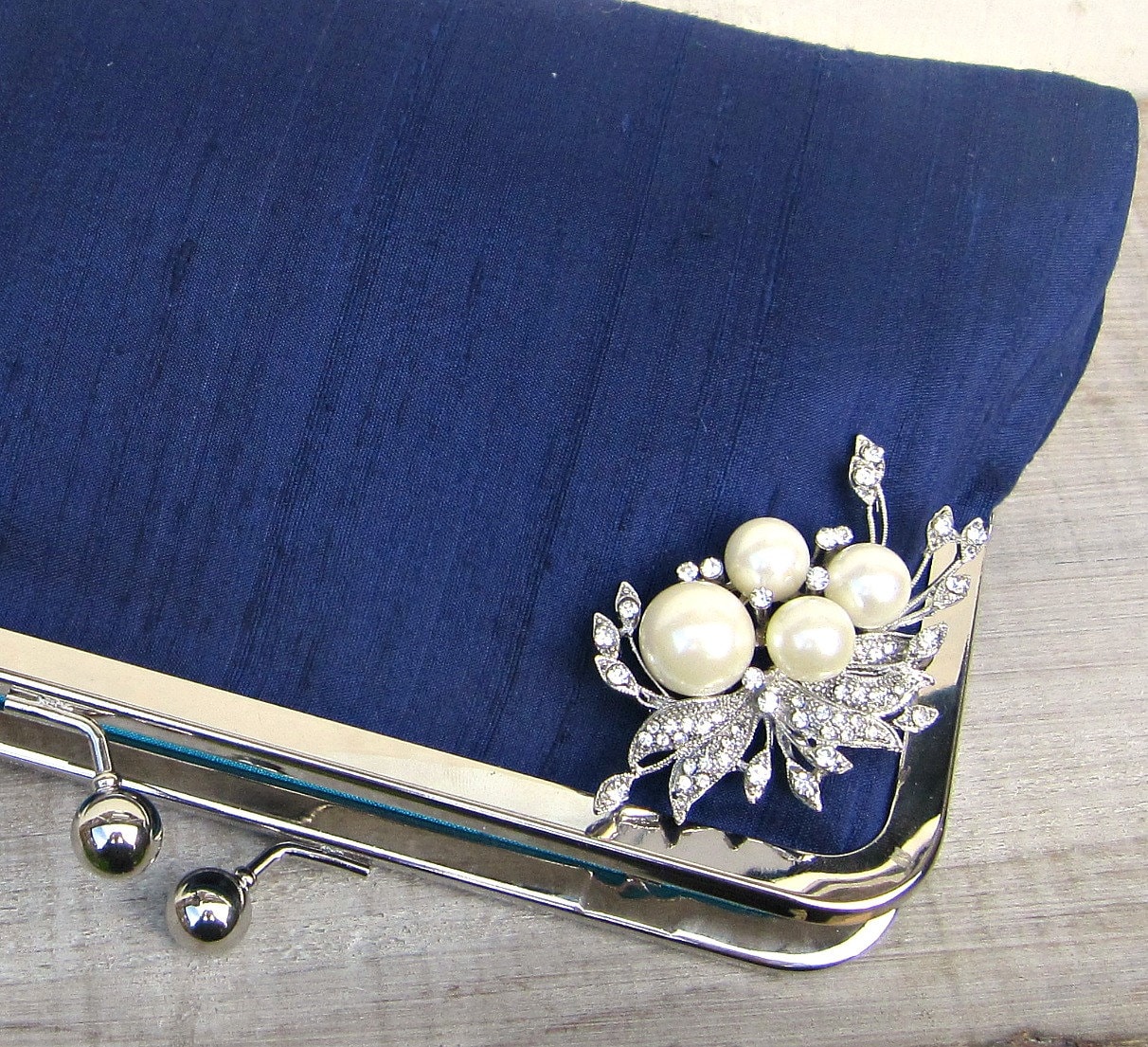 Navy Bridal Clutch Pearl and Rhinestone Clutch Navy Wedding Etsy