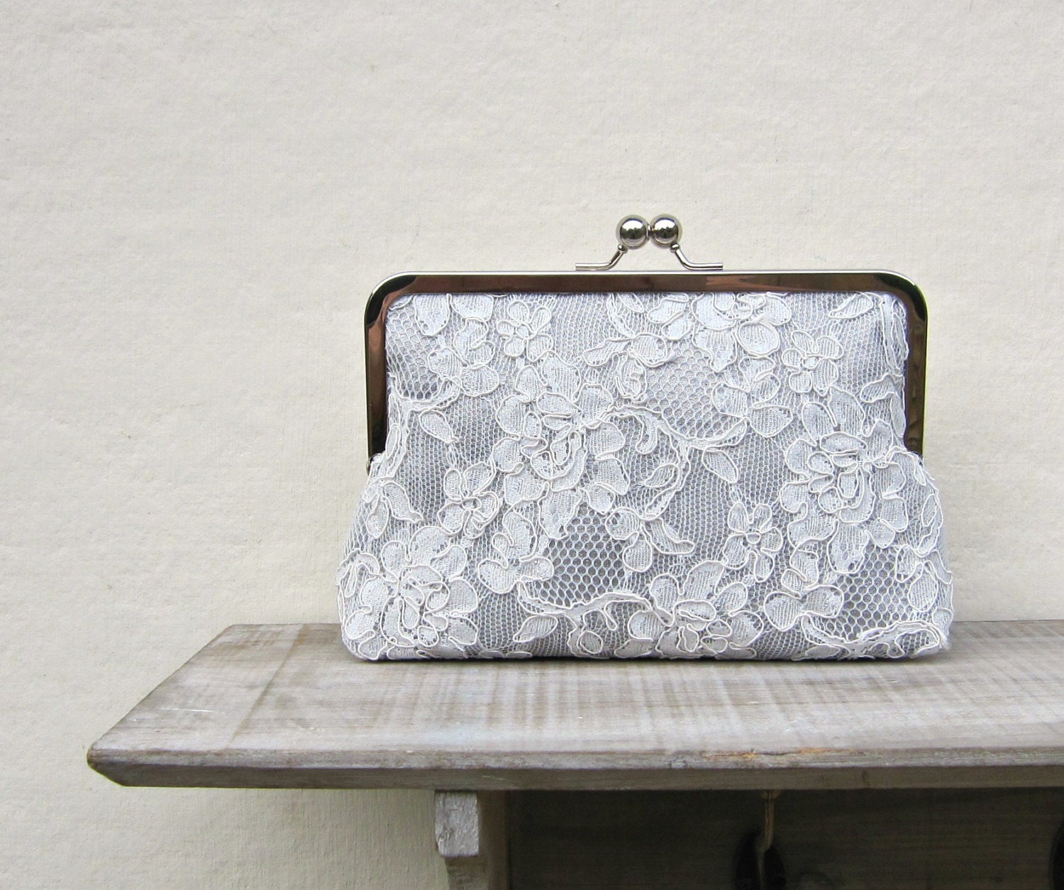 Alencon Lace Bridesmaids Clutch in Silvery Grey mother of the bride Wedding Gift Bridesmaids Gift