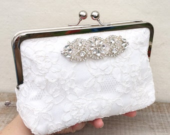 Lace wedding clutch with crystal detailing, ivory rhinestone bridal clutch, great gatsby style wedding clutch