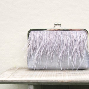 Ostrich feather clutch, silver bridal clutch, grey wedding purse, great gatsby, silver wedding, grey bridesmaid clutch, 1920s wedding, uk image 1