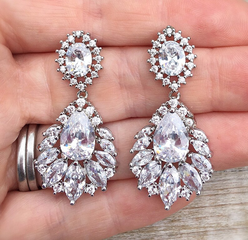 Large bridal chandelier earrings drop wedding earrings Etsy