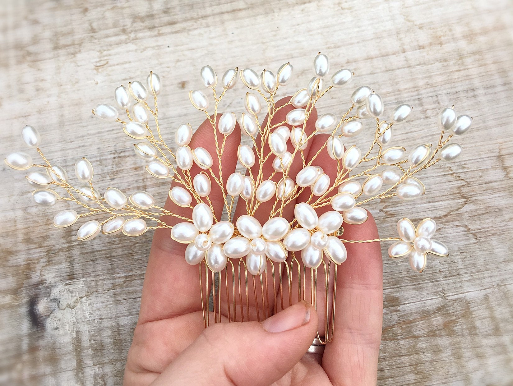 Pearl hair comb gold bridal hair accessories bridesmaid Etsy
