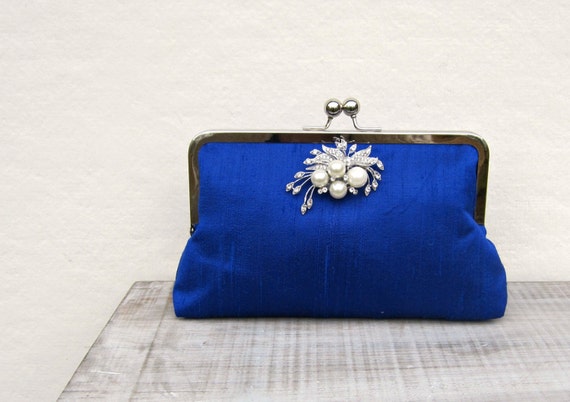 Royal Blue Clutch Bag Royal Blue and Pearl Bridal Clutch 