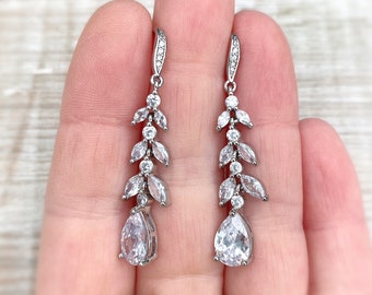 Bridal earrings, crystal drop earrings, wedding earrings, wedding jewellery, bridesmaid earrings, bridesmaid gift, zirconia drop earrings