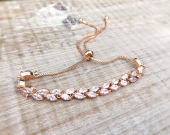 Rose gold bracelet, adjustable sliding clasp bracelet, rose gold tennis bracelet, bridal jewelry, bridesmaid gift