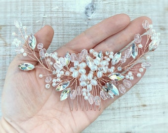 Rose gold and pearl hair comb,  bridal hair accessories, bridesmaid gift, rose gold comb, wedding hair accessories, bridal hair piece