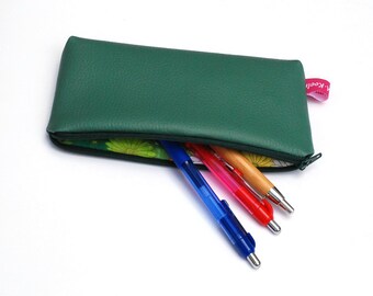 Pen bag green faux leather