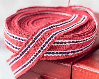 Pure cotton trim, red blue white, traditional folk, 6.4 m 7 yards, width 1.8 cm 0.7'', retro embroidered, finishing ribbon, sewing supply