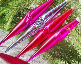 Icicle ornament, pink blue silver, traditional woodland, retro Christmas, long teardrop, tree decorations, winter gift