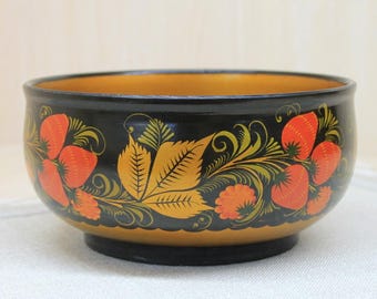 Vintage Khokhloma Bowl: Hand-Painted USSR Folk Art