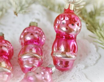 Vintage Glas Bär Weihnachtsanhänger Set: Rosa & Silber Retro Decor