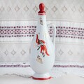 Porcelain carafe, white red gold, traditional decanter, 26 cm, elegant home decor, Scandinavian style, refrigerator pitcher, fairytale birds