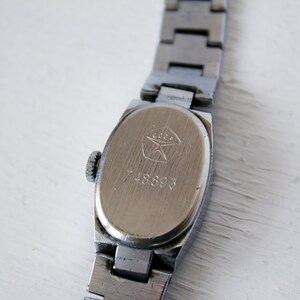 Vintage Luch Silver Watch: Blue Enamel Oval Dial, 1970s USSR image 4