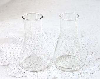 Vintage transparent pharmacy laboratory glass test tube vases, Soviet glass vials, old bottles, vintage laboratory equipment, apothecary jar