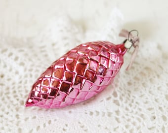 Pine cone ornaments, pink rose white silver, traditional woodland, retro Christmas, tree glass decorations, winter gift, cold colors