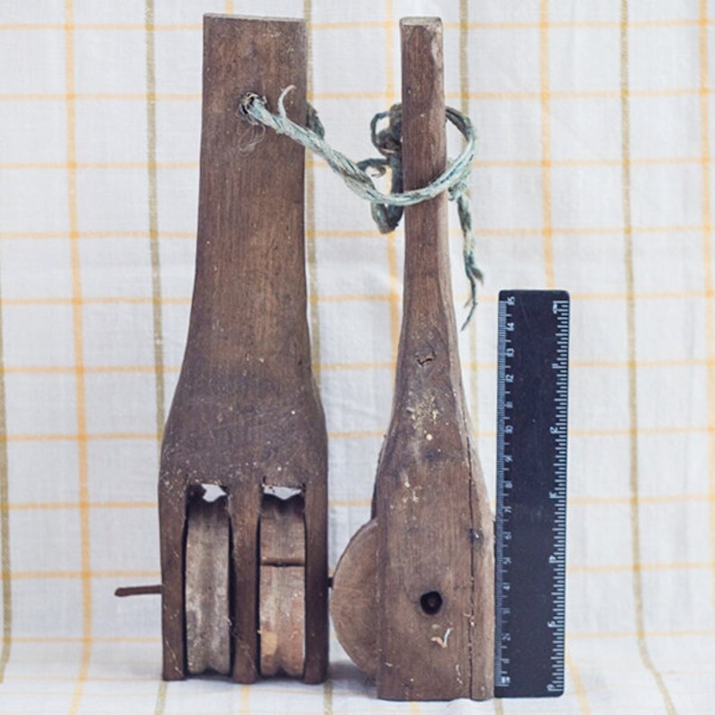Houten katrollen set  van twee blokkeren pakken oude Etsy