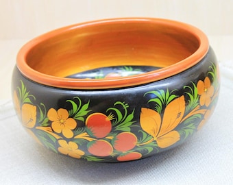 Vintage Khokhloma Schale: Handbemalte UDSSR-Volkskunst