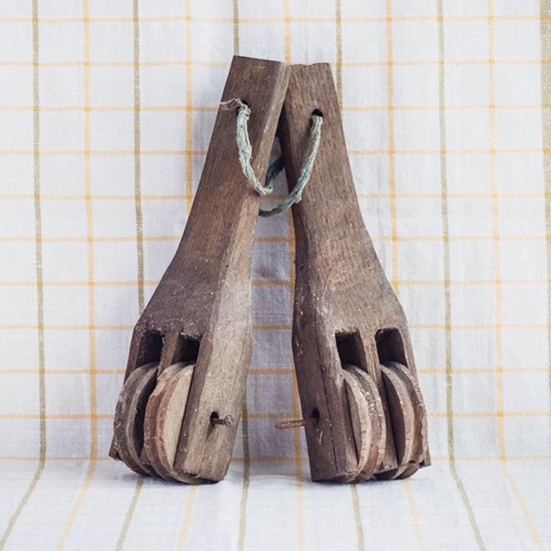 Houten katrollen set  van twee blokkeren pakken oude Etsy