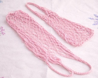 Vintage pinke Baumwoll Einkaufstasche Avoska, UdSSR Markttasche 70er Jahre