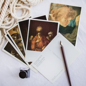 Pinturas de Rembrandt, de museus soviéticos, cartões postais em branco, conjunto de 16, belas-artes, transparentes, totalmente não utilizadas, Aurora Art Publishers, Leningrado