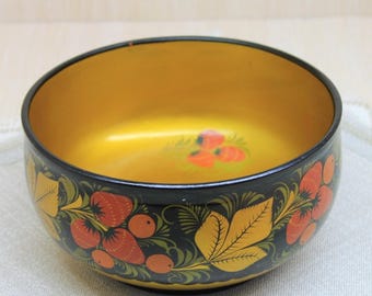Vintage Khokhloma Bowl: Hand-Painted USSR Folk Art
