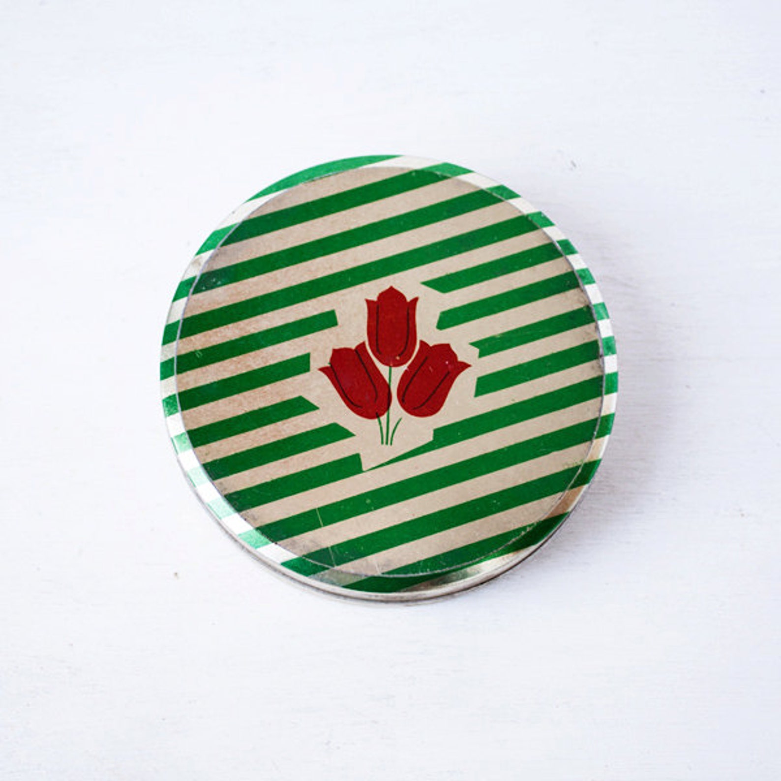 Caja de estaño verde plana redonda patrón a rayas flores | Etsy