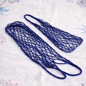 Vintage Blue Cotton String Bag Avoska, USSR Market Tote 70s