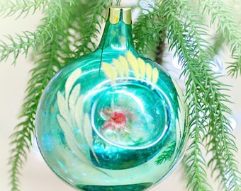 Vintage grüne Glas Weihnachtskugel Ornament: Retro Woodland Decor