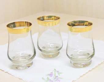 Vintage Schnapsgläser Set: Transparent mit goldenem Rand, 1970er Jahre Barware