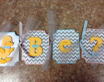 Waddle It Be Gender Reveal Banner in baby blue and baby pink, gender reveal banner, custom gender reveal decorations