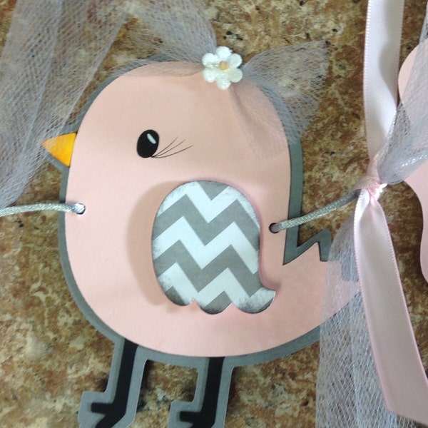 Baby Banner, Baby Shower Banner, Bird Banner, it’s a girl banner, baby shower decorations, bird decorations, girl decorations, pink decor