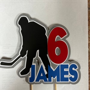 custom cake topper, cardstock cake topper, boys birthday, hockey cake topper,  hockey birthday,  sports birthday, sports happy birthday
