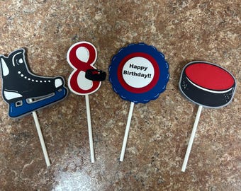 Adornos para cupcakes de hockey, adornos para cupcakes, adornos para cupcakes de cumpleaños de hockey, cupcakes deportivos