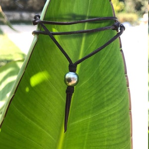 Pretty Tahitian Pearl necklace on Australian leather.
