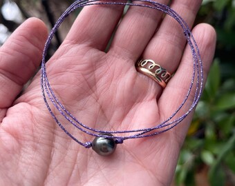 Tahitian pearl necklace on Japanese silk cord, other colors to choose from