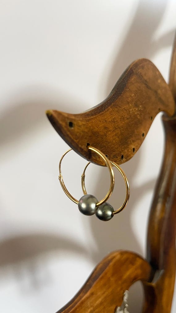 Tahitian pearls on gold-filled hoops, timeless, elegant, and minimalist earrings
