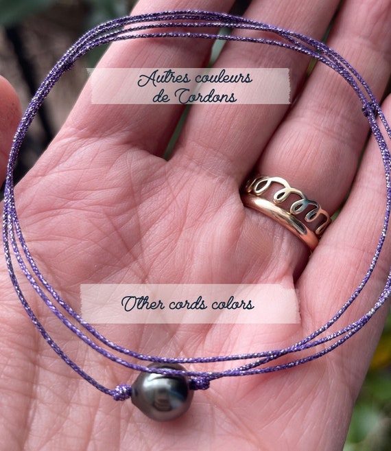 Tahitian pearl on Japanese silk cord necklace, choker – choice of colors available