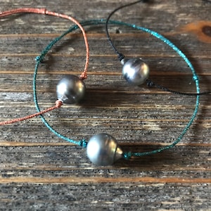 Tahitian pearl bracelet on japanese silk cord. Woman bracelet minimalist and shiny style. image 9