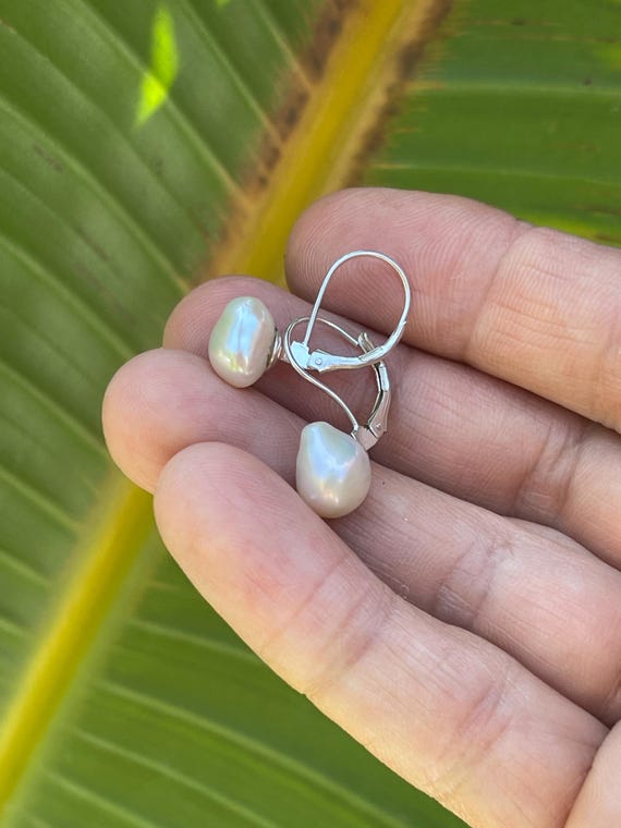 Australian baroque pearls on sterling silver lever-back earrings