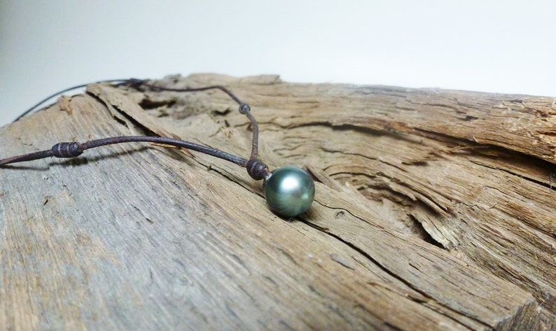 Collier perle de tahiti cuir et perle noire de Tahiti cuir - Etsy France