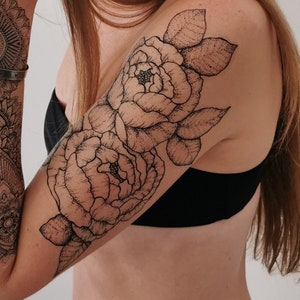 Peony Sleeve - Waterproof Temporary Tattoo - Extra Large