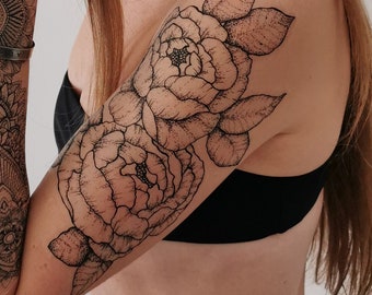 Peony Sleeve - Waterproof Temporary Tattoo - Extra Large