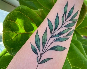 Green Palm Leaf - Waterproof Temporary Tattoo - Large