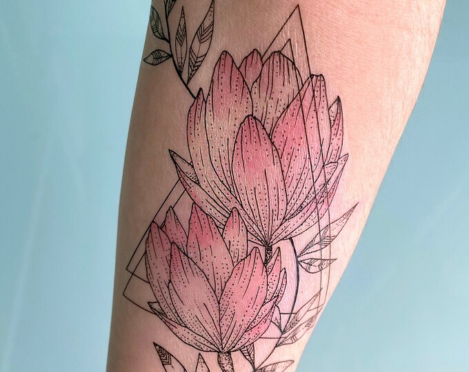Floral Geometric Temporary Tattoo Medium Etsy