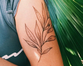 Palm Leaf - Waterproof Temporary Tattoo - Medium