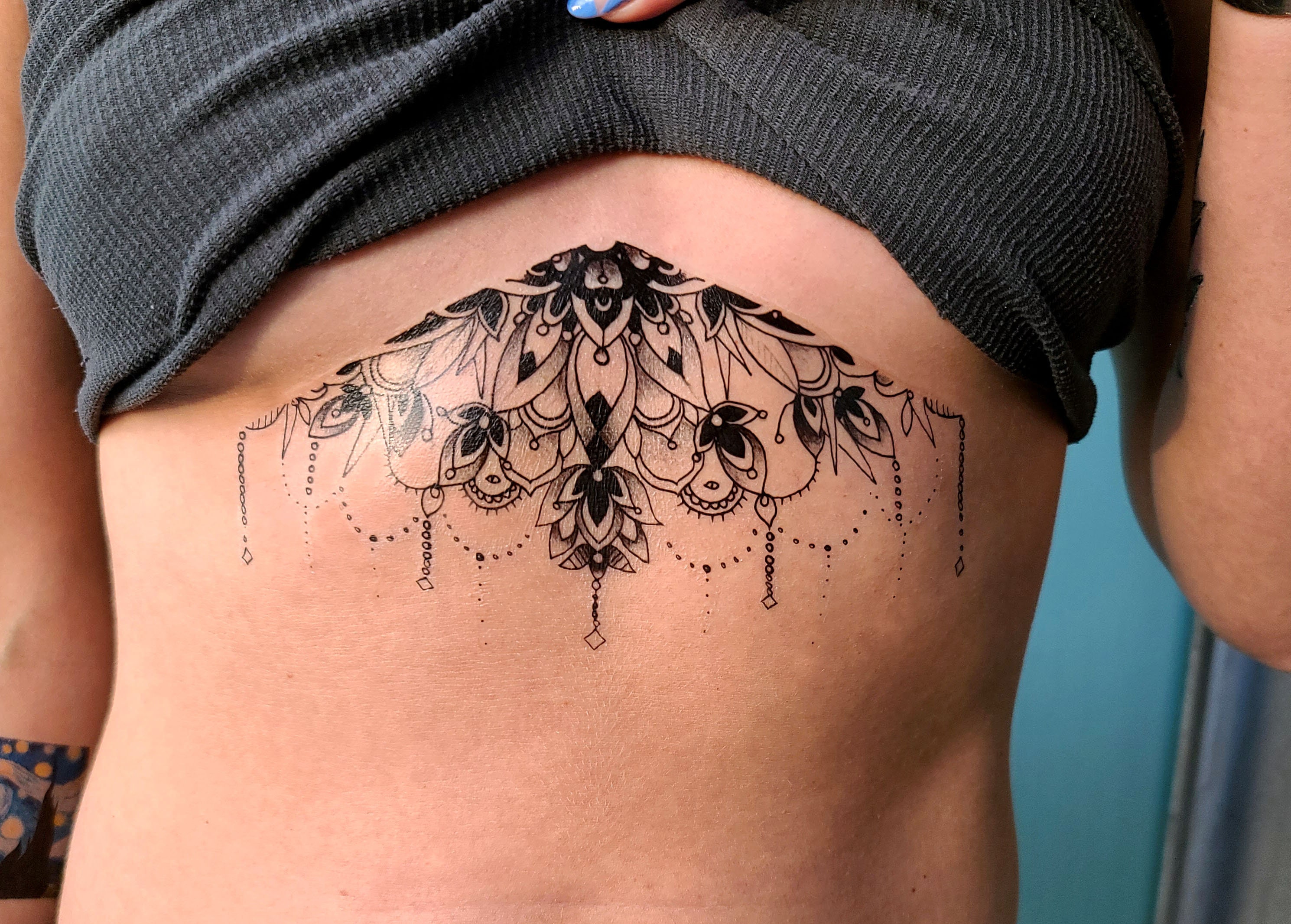 Black Heart with Leaves Chandelier design Temporary Chest Tattoos  WannaBeInkcom